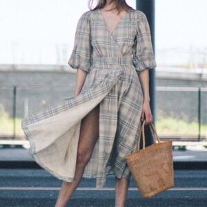 Oak + Fort Plaid Wrap Dress